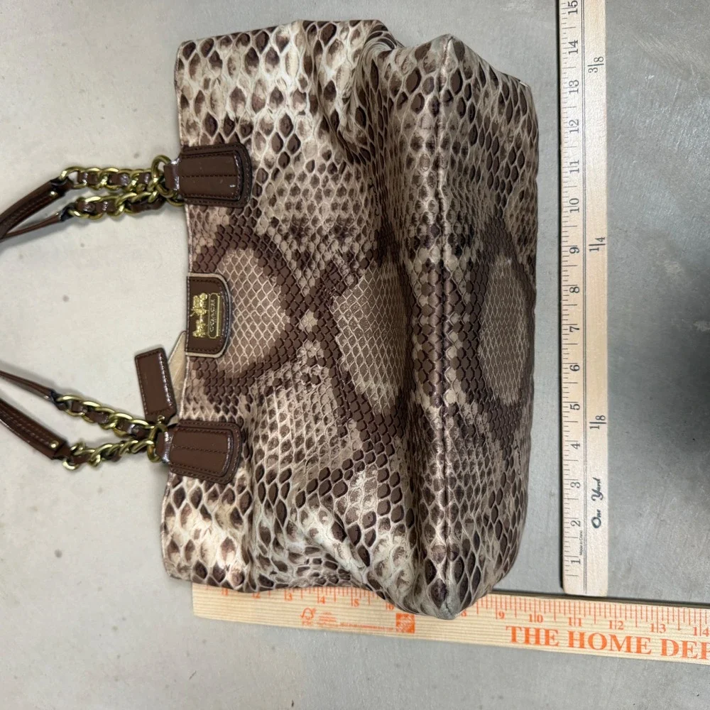 Rare 00's Coach Python Snake Print Tote Brown Leather Gold Chain Bag 20482